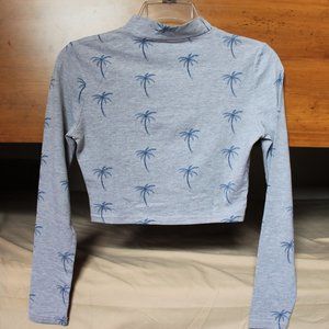 Gray Crop Top w/ Blue Palm Tree VERY GOOD Size S